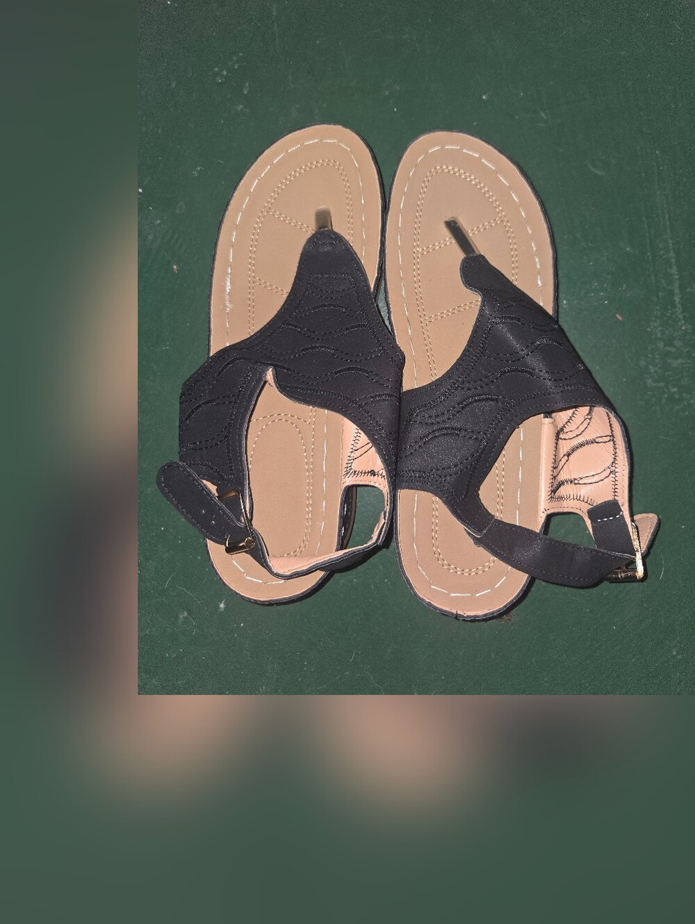 Women’s Black Thong Sandals with Tan Footbed - Classic Everyday Style